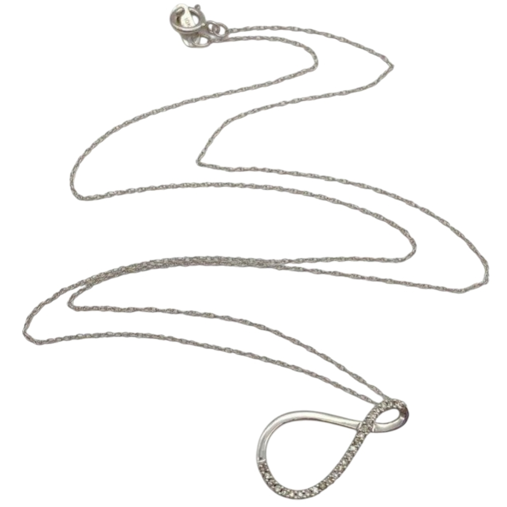 10k Solid White Gold Necklace With Infinity 10k Genuine Diamond Pendant - Picture 8 of 11